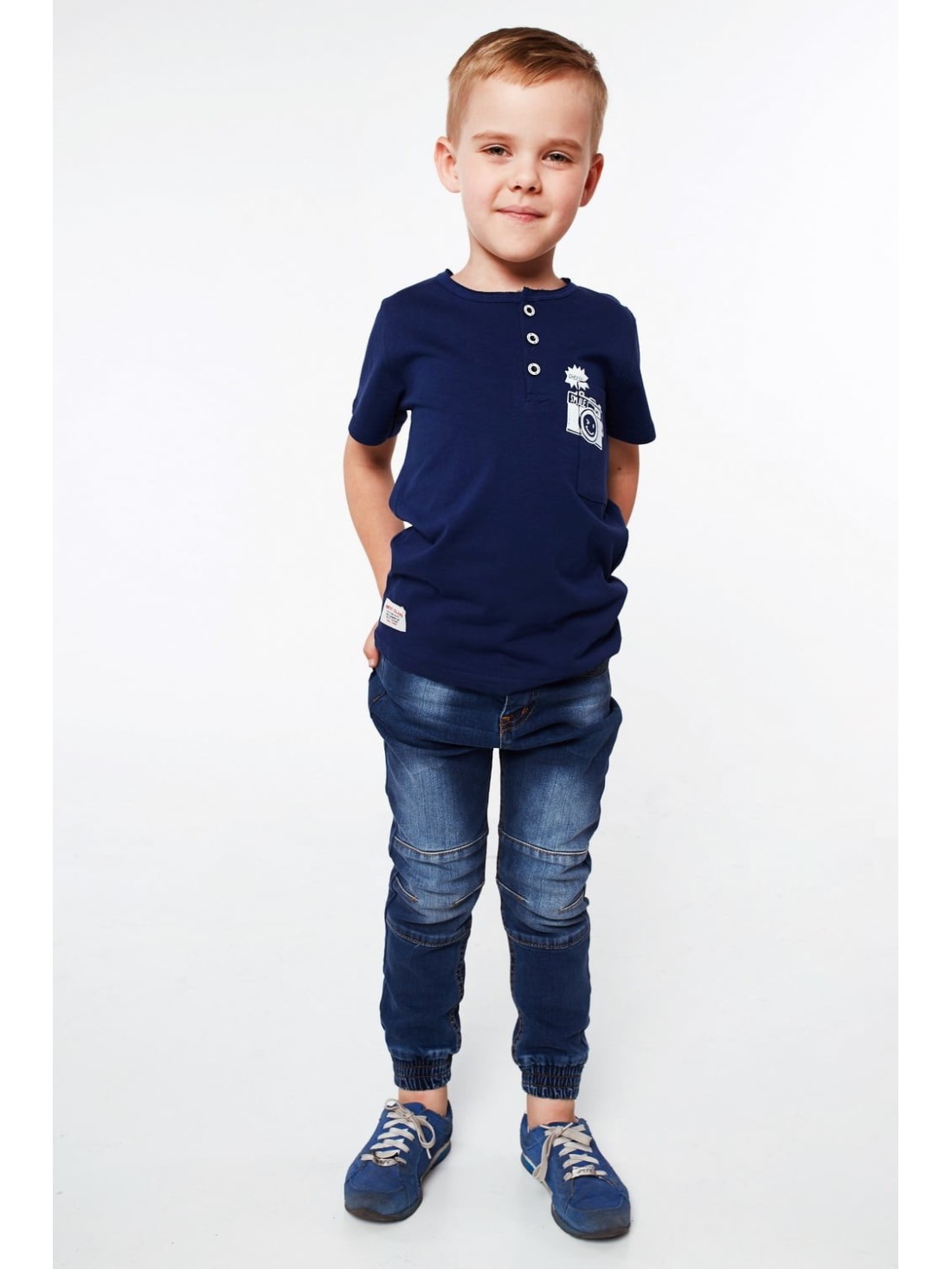 Jungen-T-Shirt mit Knöpfen, Marineblau NDZ4482 – Online-Shop – Boutique